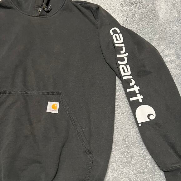 Carhartt Hoodie Mens Small Black Arm Graphic Work Loose Fit Sweatshirt - Picture 2 of 7